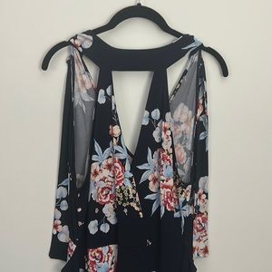 Floral High-Neck Navy Blue New York and Company Maxi Dress